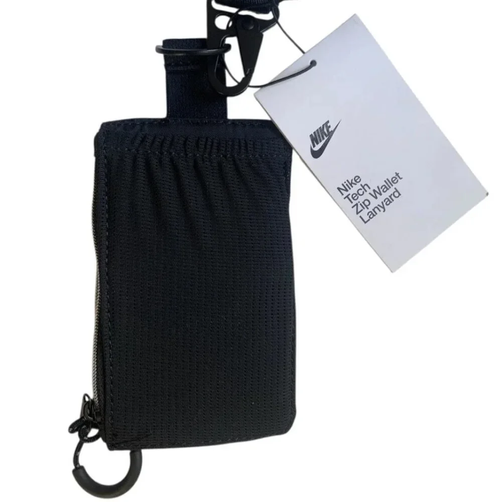 BNWT NIKE TECH STATEMENT ZIP WALLET LANYARD BLACK CARD HOLDER - Picture 12 of 14
